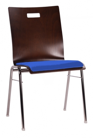 Stapelbare Holzschalenstühle gepolstert blau