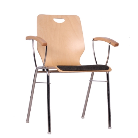 Holzschalenstühle mit Armlehnen + Sitzpolster - Besucherstühle Genian mit Griffloch