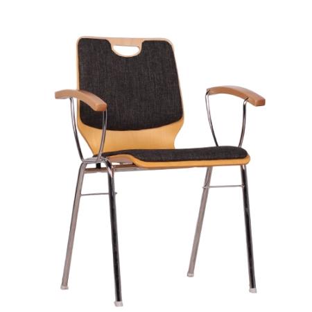 Holzschalenstühle mit Armlehnen + Sitz.- u. Rückenpolster - Besucherstühle stapelbar