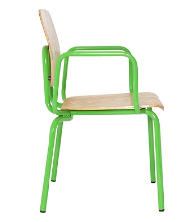 Stühle für schwergewichtige Menschen mit grünem Gestell und Armlehnen vonder Seite