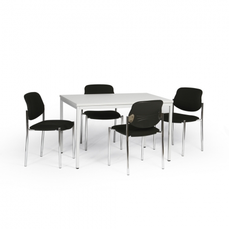 Vier solide Kantinenstühle stapelbar Tisch (Polster schwarz)