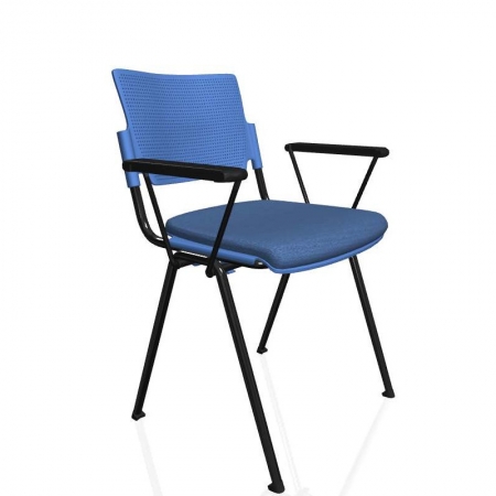 Konferenzstühle John mit Armlehnen, Polstersitz blau, Kunststoff blau, Gesell schwarz