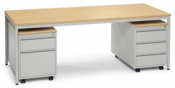 Büro-Rollcontainer aus Qualitätsstahl mit Schreibtisch in buche