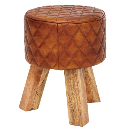 Lederhocker Echtleder/Massivholz 35x46x35 cm Braun Rund