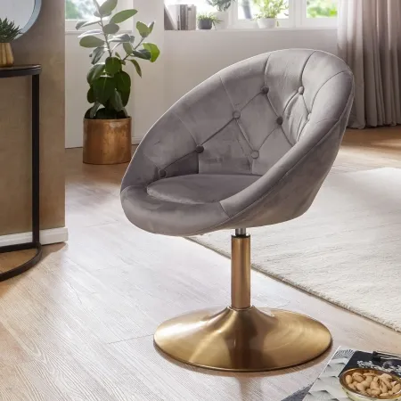 Loungesessel Samt Grau / Gold Drehstuhl für Lounge
