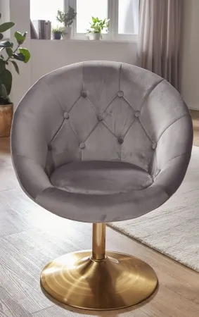 Loungesessel Samt Grau / Gold Design Drehstuhl