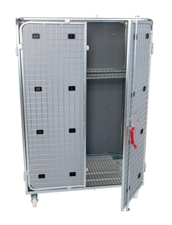 Rollbehälter abschließbar, geschlossen mit Sichtschutz aus Kunststoffplatten