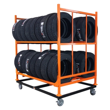 Aufgesetztes Reifengestell auf Rollgestell (Reifenwagen)
