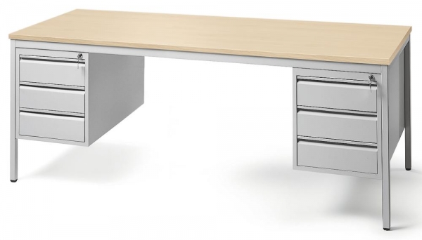 Solider Büro-Schreibtisch inkl. zwei Hängecontainer mit 3 Schüben 200 x 80 cm ahorn