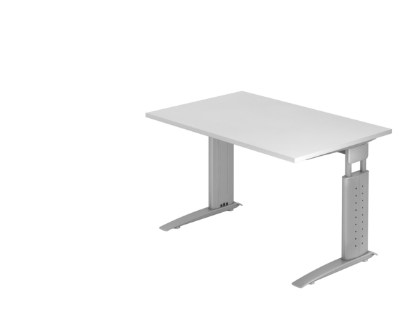 Höhenverstellbarer Schreibtisch 120 x 80 cm Typ U120 , weiß/silber