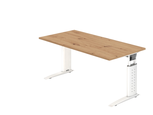 Höhenverstellbarer Schreibtisch: 160 x 80 cm, Typ U160, Farbe: asteiche/weiß