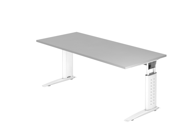 Höhenverstellbarer Schreibtisch: 180 x 80 cm, Typ U180, Farbe: grau/weiß