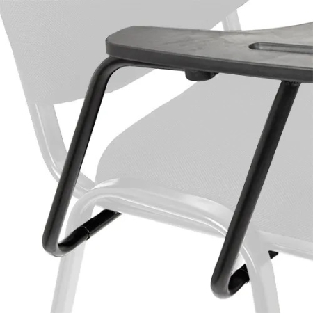 Seminarstühle mit Schreibtablett u. extra robustem, lackiertem Metallrohr.