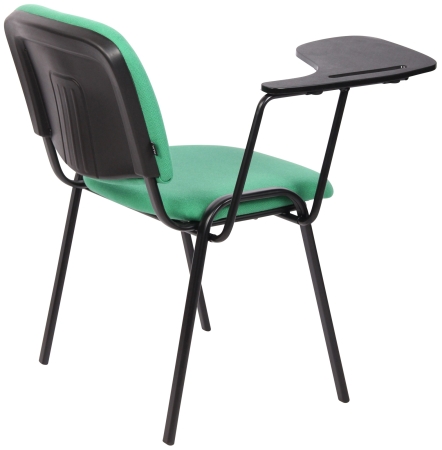 Seminarstühle mit Klapptisch in grünem Stoff, Rückenabdeckung aus Kunststoff