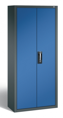 Sichtlagerkästenschrank mit 138 Sichtlagerkästen - 300 mm tief anthrazit mit blauen Türen