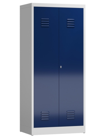 Spindschrank Typ LL3 800 mm breit mit 4 Fachböden, lichtgrau/enzianblau