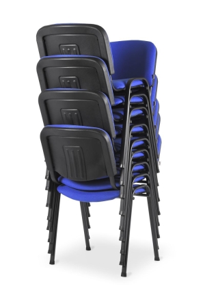 Stapelbare Besucherstühle mit blauem Stoff und schwarzem Gestell vom Typ SB