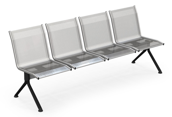 Metalltraversenbank Typ BMF005 mit 4 Sitzen, A-Fuß schwarz, Sitze in 9006 weißaluminium