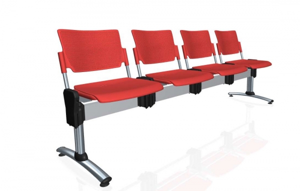 Traversenbank klappbaren oder starren Kunststoffsitzen rot/verchromt (4-Sitzer)