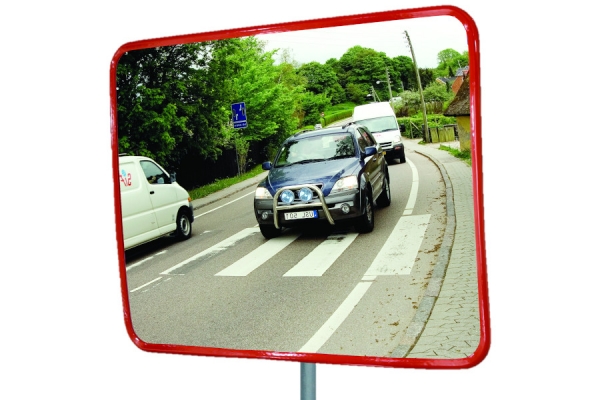 Acryl Verkehrsspiegel / Industriespiegel mit rotem Rand für gute Sichtbarkeit