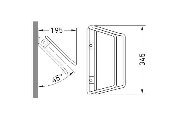 Skizze 1: Wand-Fahrradständer (Reihenparker) für 45° schräge Einfahrt links/rechts montierbar Typ FS500