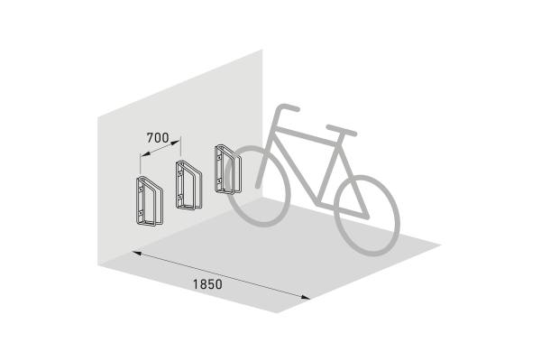 Skizze 2: Fahrradständer für die Wandmontage im günstigen 5er-Set, 90°