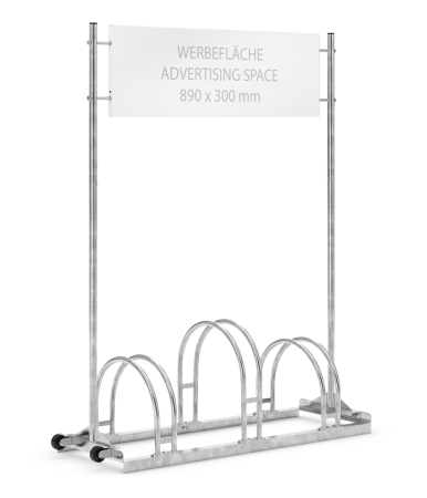 Werbefahrradständer mit 890 × 300 mm Werbefläche Typ FS730