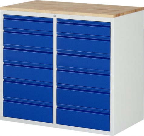 Werkstatt Schubladenschrank - Werkstattschrank mit 12 Schubladen u. Buche-Top