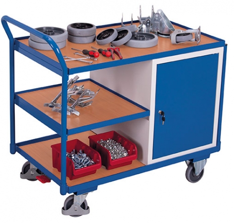 Tischwagen / Werkstattwagen mit Schrank u. 3 Ablagen