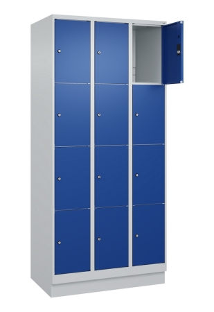 12-Fächer Schließfachschrank, 300 mm Fachbreite, lichtgrau/enzianblau