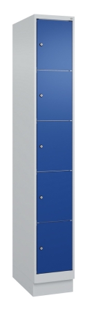 Schließfachschrank mit 5 Fächern, 300 mm breit, lichtgrau/enzianblau