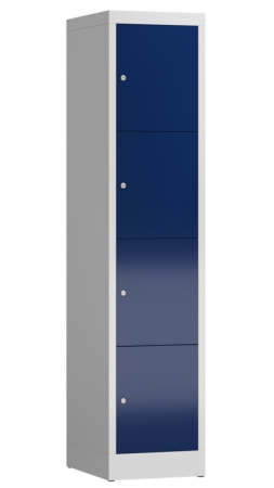 Wertfachschrank mit 4 Abteilen (bunte Türen mögl.), lichtgrau/enzianblau - RAL 7035/5010