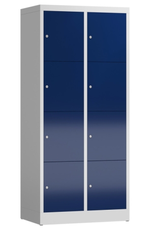 Wertfachschrank mit 8 Abteilen u. farbige Türen, lichtgrau/enzianblau - RAL 7035/5010