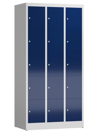 Wertfachschrank mit 3 x 5 Fächern Typ LL119, lichtgrau/enzianblau - RAL 7035/5010