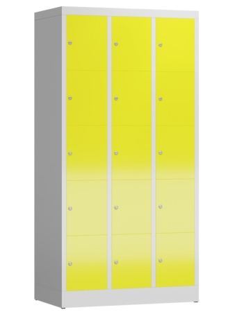 Wertfachschrank mit 3 x 5 Fächern Typ LL119, lichtgrau/zinkgelb - RAL 7035/1018
