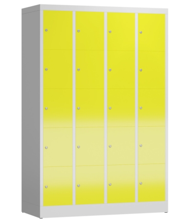 Wertfachschrank mit 4 x 5 Fächern Typ LL120, lichtgrau/zinkgelb - RAL 7035/1018