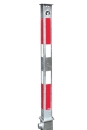 Komplett versenkbarer Absperrpfosten, 70 x 70 mm, feuerverzinkt mit weiß/rot refl. Streifen