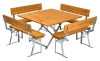 Quadratische Bierzeltgarnitur mit Tisch u. 4 Sitzbänken mit Rückenlehne (Douglasienholz)