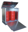 Gefahrstoffstation für 2 x 200 Liter Fässer mit Laderampe