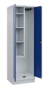 Raumpflegeschrank, 600 mm breit, mit Sockel Modell Clark lichtgrau/enzianblau