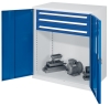 Schwerlast-Werkzeugschrank blau. Sortier-System Typ 65: Materialschrank mit 3 Schubladen, ohne Fachböden.