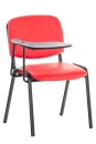 Seminarstühle mit Schreibablage, in rotem Kunstleder, Gestell schwarz.