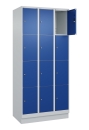 12-Fächer Schließfachschrank, 300 mm Fachbreite, lichtgrau/enzianblau